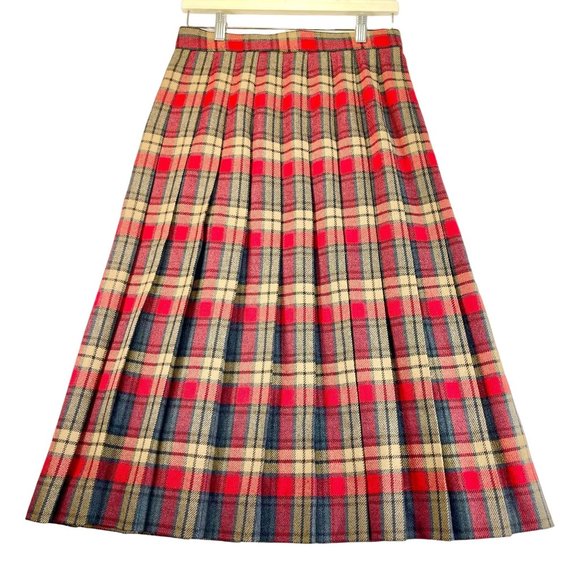 Vintage Unbranded Womens Pleated Multi Striped Wool Blend Midi Skirt Button Zip - Picture 1 of 10
